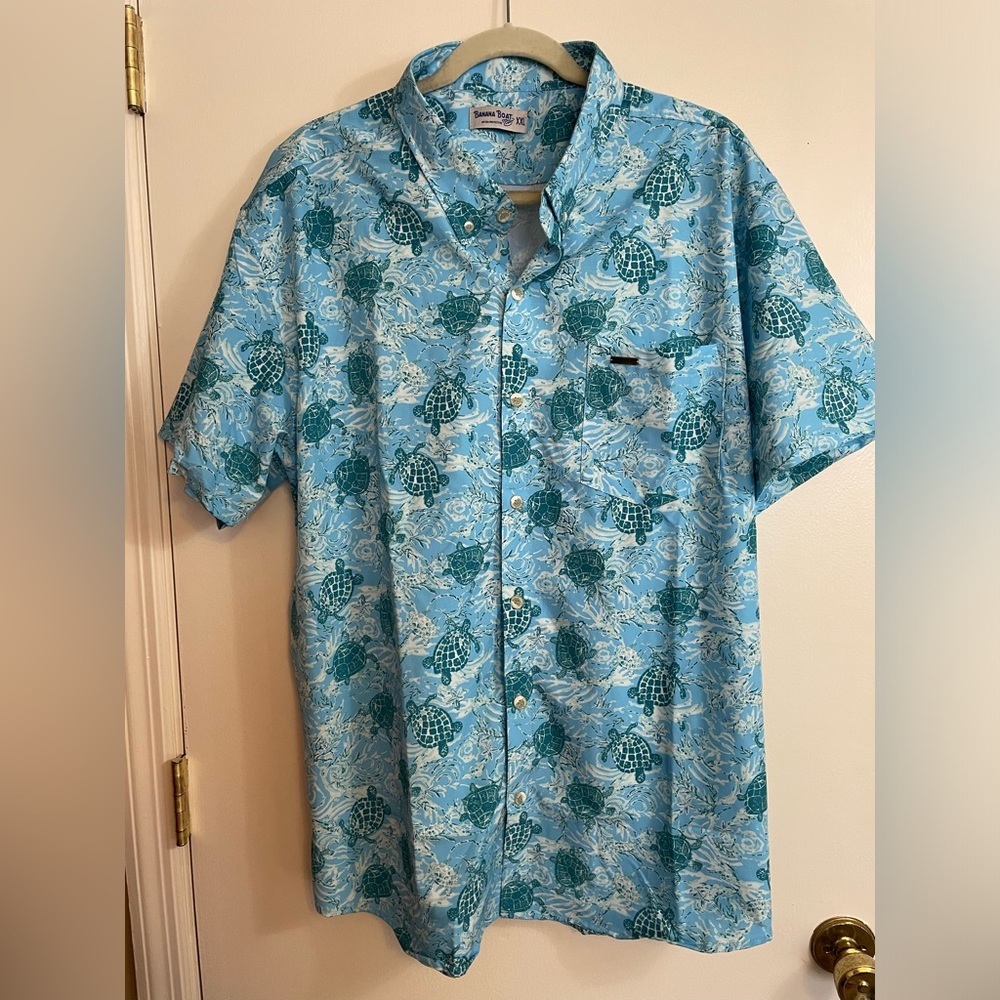 Banana Boat Blue Tropical Turtle Print w/ UPF 50 sun protection Mens XXL Beach